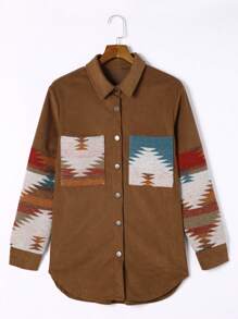 CILKOO Geo Print Pocket Patched Shirt - Brown - View 7