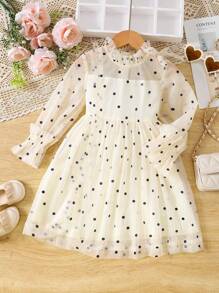 SHEIN Jeune Fille Robe En Tulle À Pois À Manche Évasée
