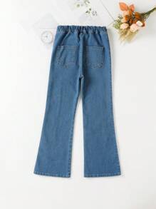 Tween Girl Butterfly Print Flare Leg Jeans - Medium Wash - View 2