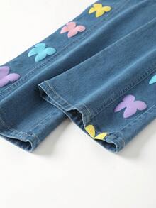 Tween Girl Butterfly Print Flare Leg Jeans - Medium Wash - View 5