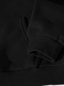 INAWLY Plus Size Kangaroo Pocket Drawstring Thermal Lined Sweatshirt, For Winter - Black - View 5