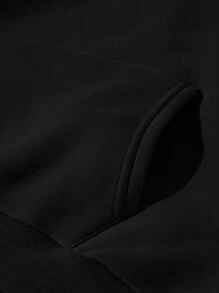 INAWLY Plus Size Kangaroo Pocket Drawstring Thermal Lined Sweatshirt, For Winter - Black - View 6