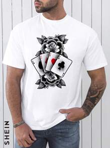 Men Playing Card Print Tee - White - View 1