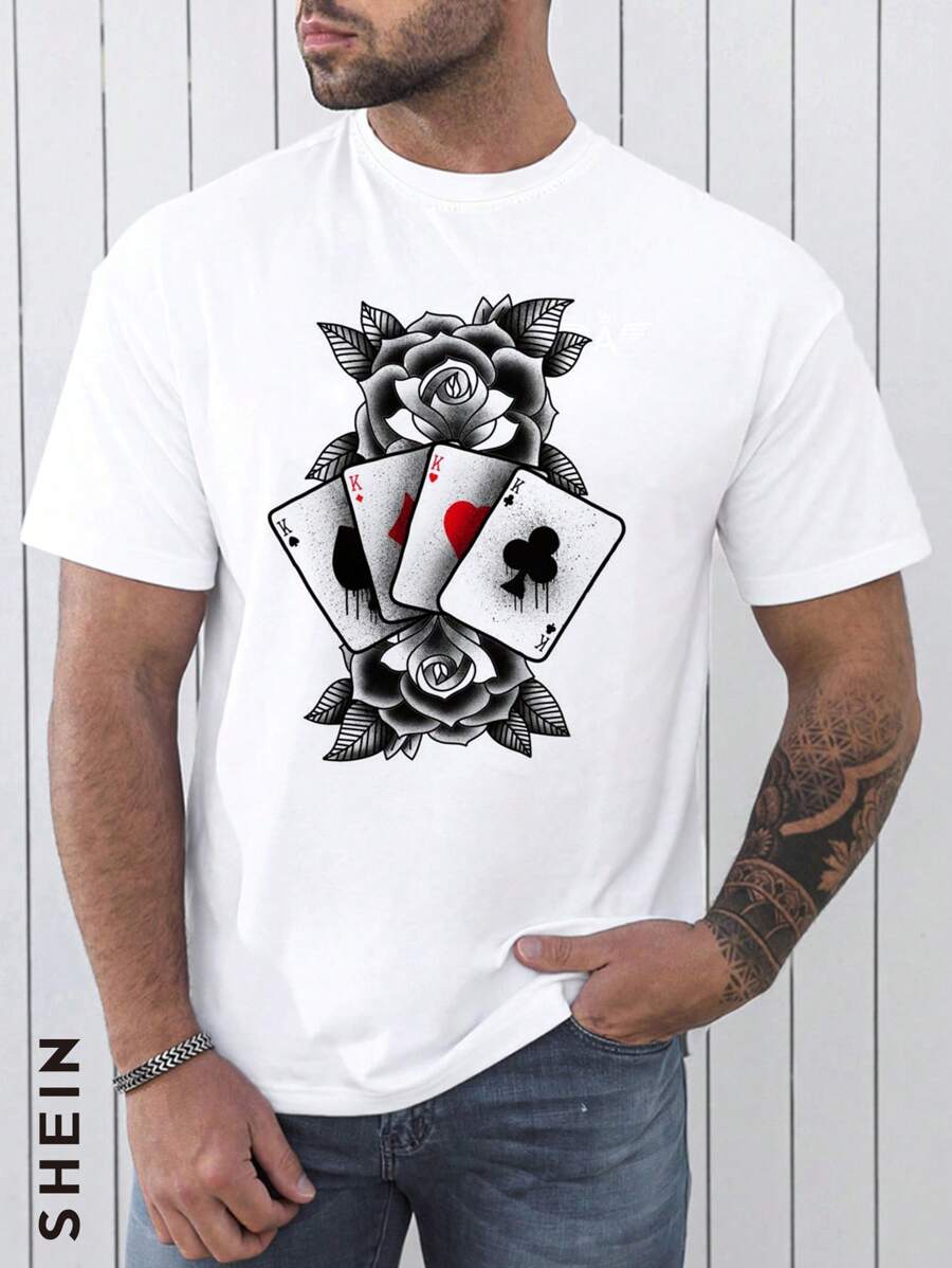 Men Playing Card Print Tee - White - View 1