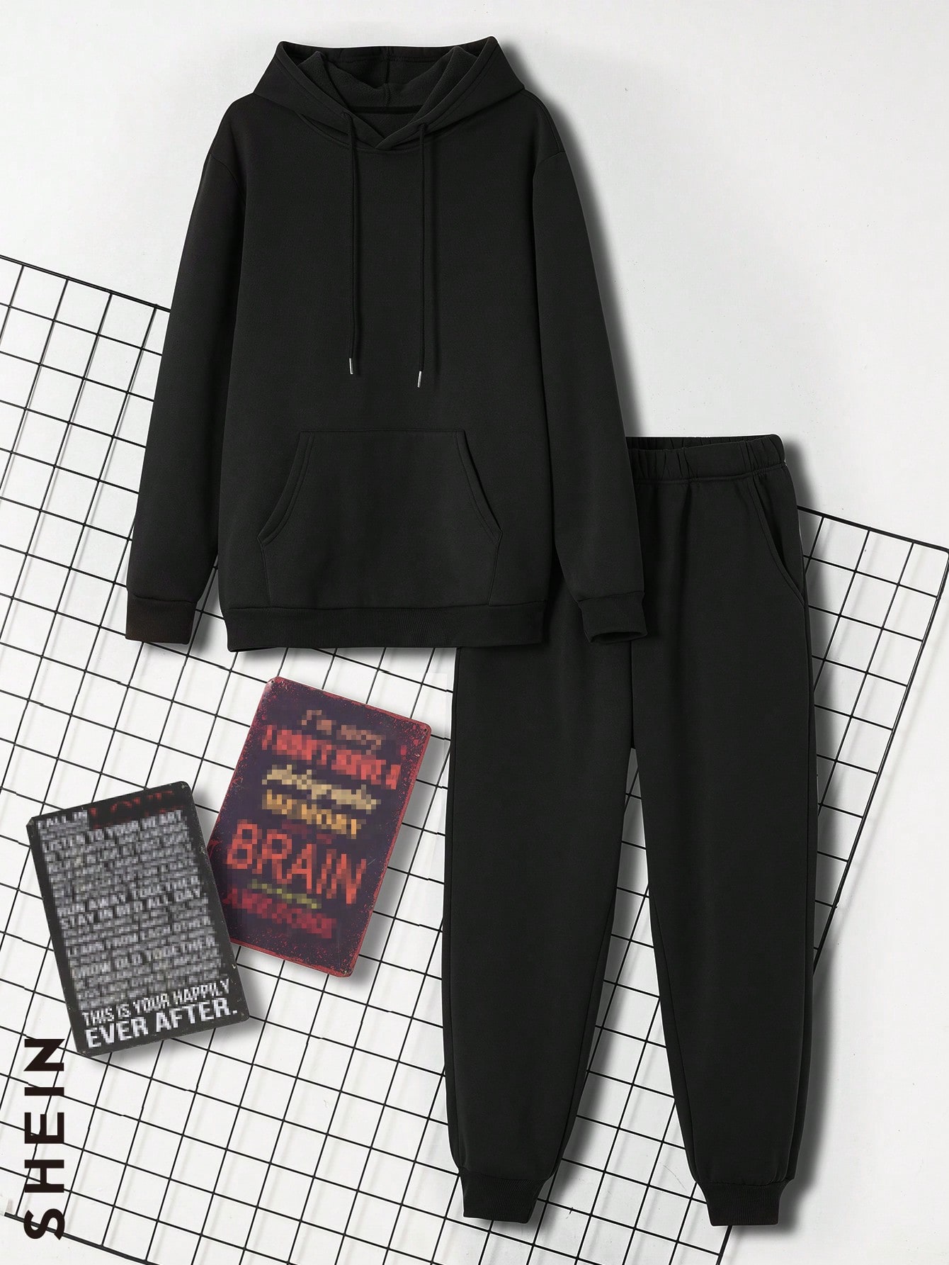 Manfinity Dauomo Men Kangaroo Pocket Thermal Lined Drawstring Hoodie & Sweatpants