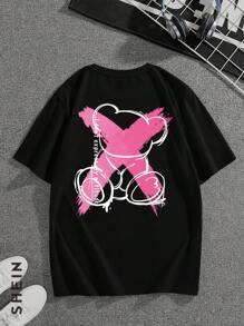 Manfinity Dauomo 男士棉小熊印花T恤 - 黑色 - 查看 1