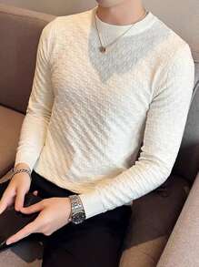 NITAGUT Men Solid Round Neck Sweater