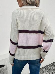 SHEIN LUNE 撞色落肩半拉链针织套头衫，适合秋冬季穿着 - 彩色 - 查看 2
