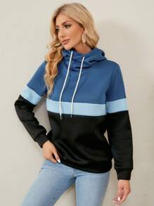 EMERY ROSE Colour Block Drawstring Hoodie - Multicolor - View 1