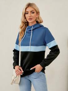 EMERY ROSE Colour Block Drawstring Hoodie - Multicolor - View 4