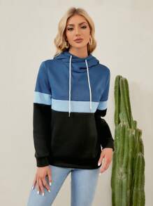 EMERY ROSE Colour Block Drawstring Hoodie - Multicolor - View 5