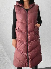 EURMUSE Flap Pocket Zipper Vest Puffer Coat - Redwood - View 5