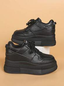 Pantofi versatili de damă la modă, pantofi scurti casual pentru femei, pantofi sport cu platformă pentru damă, colecția nouă de primăvară/toamnă - Negru - Vizualizare 2