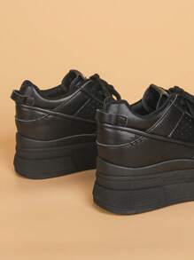 Pantofi versatili de damă la modă, pantofi scurti casual pentru femei, pantofi sport cu platformă pentru damă, colecția nouă de primăvară/toamnă - Negru - Vizualizare 3