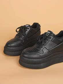 Pantofi versatili de damă la modă, pantofi scurti casual pentru femei, pantofi sport cu platformă pentru damă, colecția nouă de primăvară/toamnă - Negru - Vizualizare 4