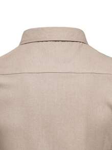 Men Striped Tape Button Up Shirt, Breathable - Khaki - View 5