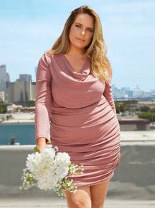 SHEIN Essnce Plus Draped Collar Ruched Bodycon Dress