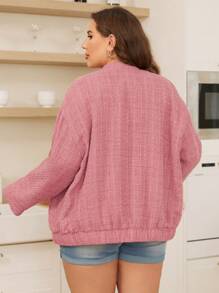 SHEIN Essnce Plus Drop Shoulder Flap Pocket Jacket - Dusty Pink - View 2