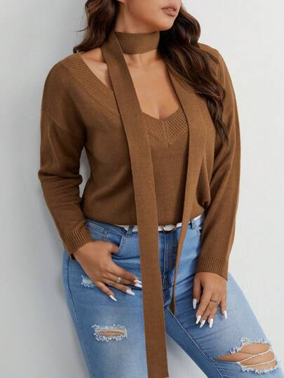 Flirla Talla grande Jersey de hombros caídos