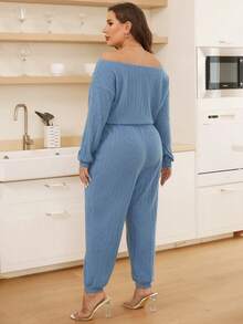 SHEIN Essnce 大碼不對稱領前打結連身褲 - 藍色 - 查看 2