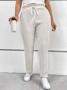 SHEIN Essnce Plus Paperbag Waist Knot Front Pants - Beige - View 1