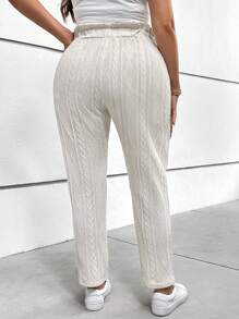 SHEIN Essnce Plus Paperbag Waist Knot Front Pants - Beige - View 2