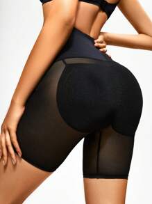 SHAPORA Shorts de fajas unicolor de cintura ancha - Negro - Ver 4