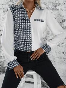 SHEIN Privé Colorblock Button Front Shirt - Black and White - View 2