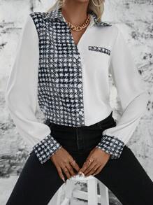 SHEIN Privé Colorblock Button Front Shirt - Black and White - View 4