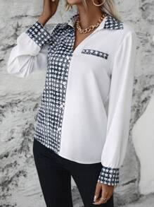 SHEIN Privé Colorblock Button Front Shirt - Black and White - View 6