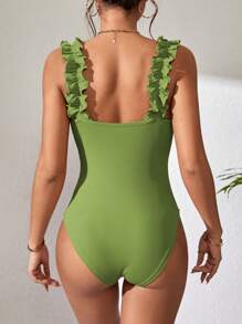 SHEIN Frenchy Body de tirantes unicolor ribete fruncido - Verde Lima - Ver 2