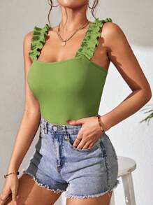 SHEIN Frenchy Body de tirantes unicolor ribete fruncido - Verde Lima - Ver 6