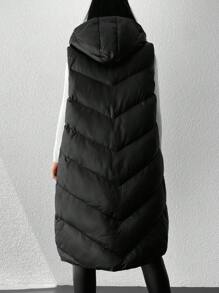 RueChic Zip Up Hooded Puffer Vest Coat - Black - View 2