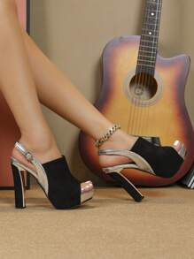 Modisch Plateau, High Heels mit Metall Einzelheiten , Klobige Heels , offener Zehenpartie, und Sandalen Stil Für Frauen - Verschiedenfarbig - Übersicht 3