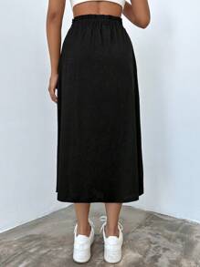 EURMUSE Solid Split Thigh Skirt - Black - View 2