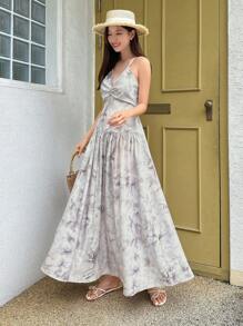 DAZY 紮染前扭結吊帶連衣裙 - 灰色 - 查看 1