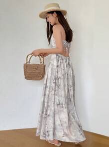 DAZY 紮染前扭結吊帶連衣裙 - 灰色 - 查看 2