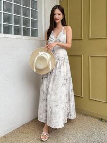 DAZY 紮染前扭結吊帶連衣裙 - 灰色 - 查看 4