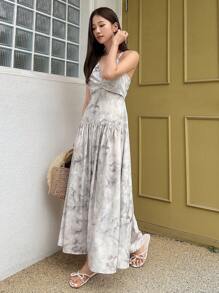 DAZY 紮染前扭結吊帶連衣裙 - 灰色 - 查看 5