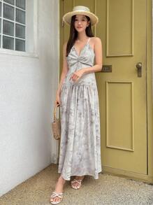 DAZY 紮染前扭結吊帶連衣裙 - 灰色 - 查看 6