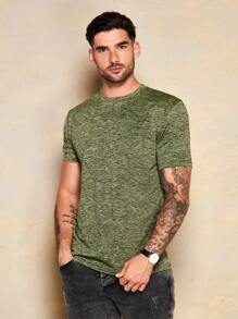 SHEIN Cottnline T-Shirts Hommes Casual Unicolore - Vert - Voir 1