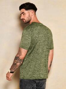 SHEIN Cottnline T-Shirts Hommes Casual Unicolore - Vert - Voir 2