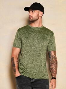 SHEIN Cottnline T-Shirts Hommes Casual Unicolore - Vert - Voir 4