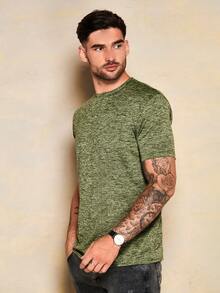 SHEIN Cottnline T-Shirts Hommes Casual Unicolore - Vert - Voir 5
