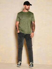 SHEIN Cottnline T-Shirts Hommes Casual Unicolore - Vert - Voir 6