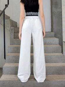 Thiếu niên cô gái Hình ảnh hoạt hình và chữ cái quần ống rộng Quần jean - trắng - Xem 2