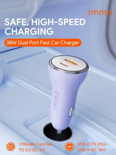 JMMO Dual Port Fast Car Charger,2-Ports Fast Car Charger 38W USB-A & USB-C Charger Port Compatible With Samsung Android  Ipad And More