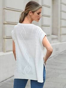 EURMUSE Chất rắn Cà vạt Viền chia cắt Áo len vest - trắng - Xem 2