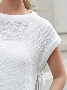 EURMUSE Chất rắn Cà vạt Viền chia cắt Áo len vest - trắng - Xem 3