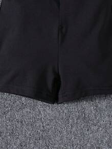 SHEIN 休閒拉鍊字母女童（小）連體褲 - 黑色 - 查看 4